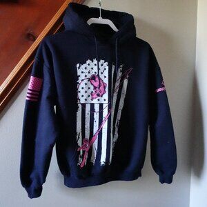 Black Hoodie with Pink and White Graphic